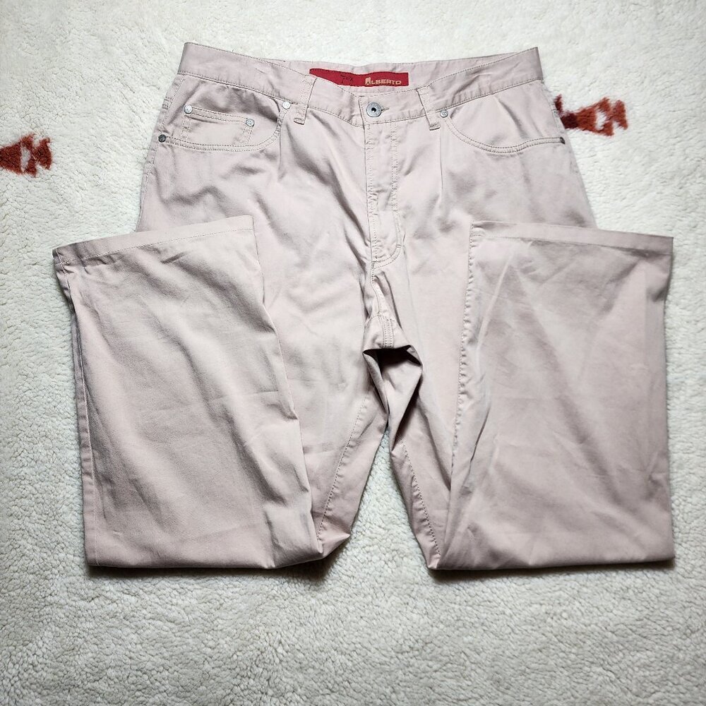 Alberto Tommy 3140 Soft Satin Modern Fit Chino Khaki Straight Pants 52 (34x29)